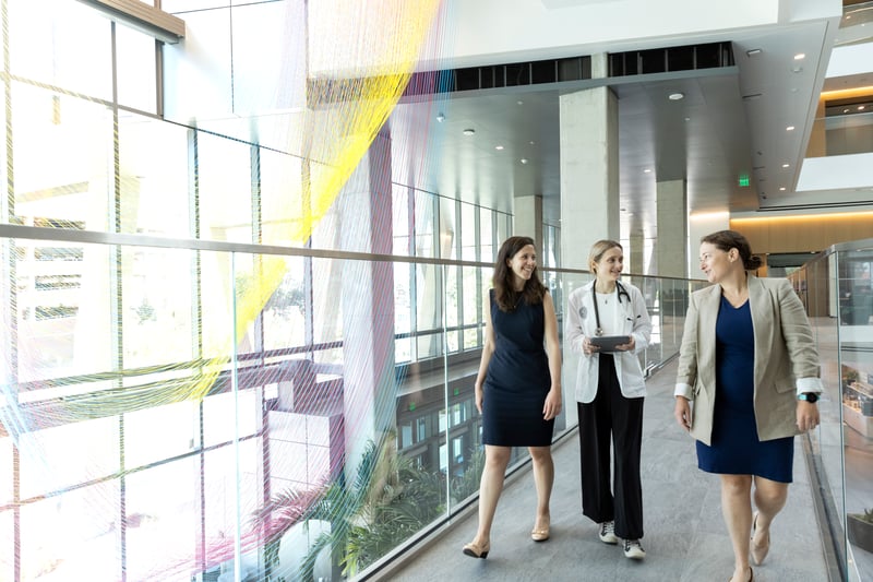 Image of students walking in a building on the CU Anschutz Medical Campus.