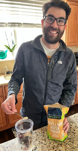 Bobby Click prepares a smoothie.