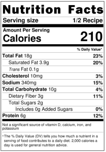 Brussel sprouts salad nutrition label