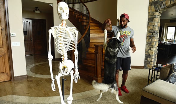 David Bruton with Fred the skeleton