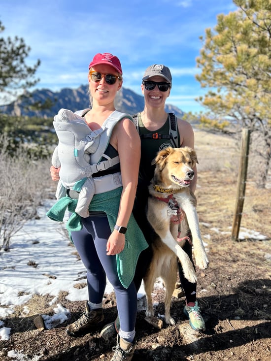 Ross on a hike with her wife, son, and dog