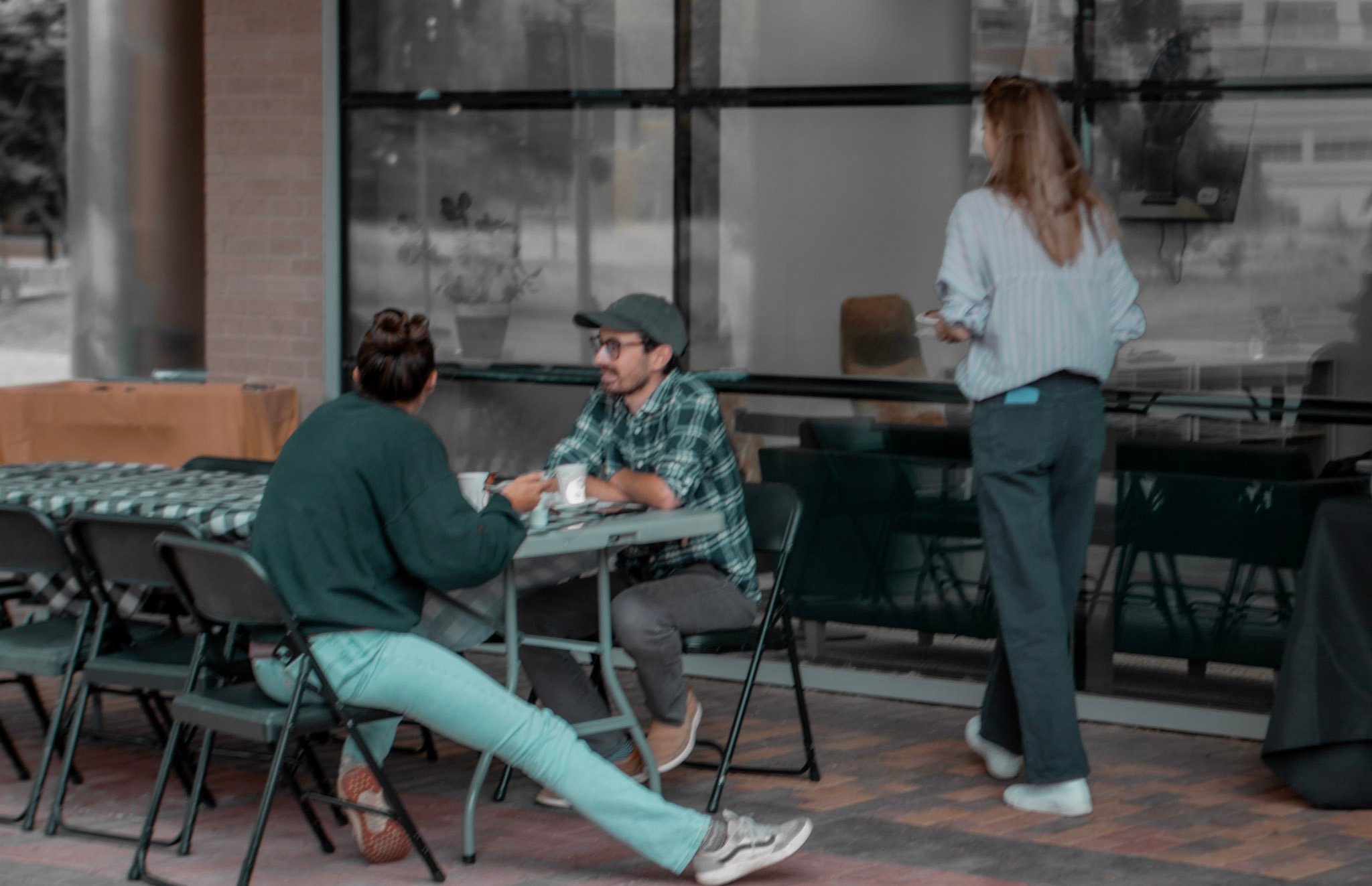 Attendees hang out at the Griddle