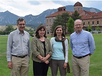 From the left: Diego Restrepo, Emily Gibson of CU Anschutz with Juliet Gopinath and Victor Bright of CU Anschutz.