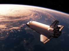 Space Shuttle Orbiting Earth stock photo