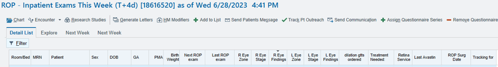 ROP Inpatient Weekly Report Screenshot