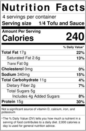 Roasted Tofu Nutrition facts