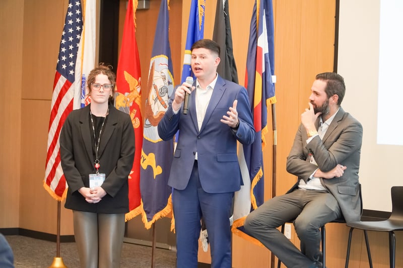 Two PhD candidates answer questions during the ELITE STEM event