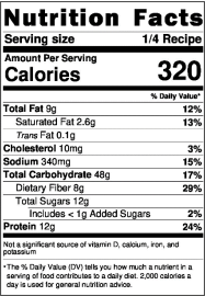 chickpea gnocchi nutrition label