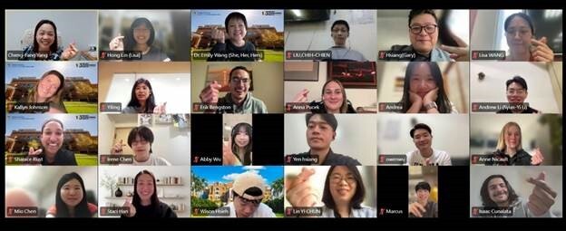 students make hearts with their hands on Zoom screens