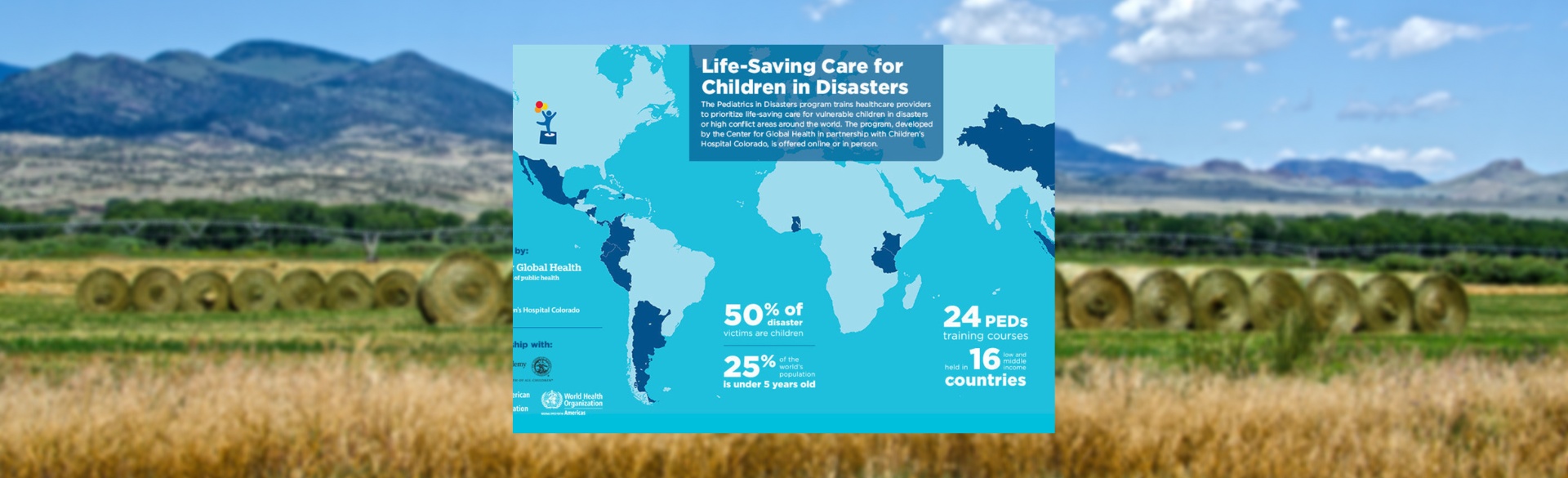 Life-saving care for children in disasters graphic on Colorado mountains