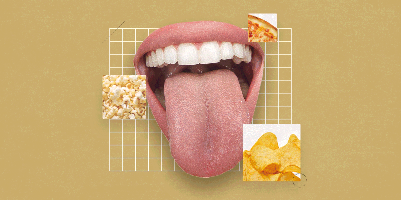 A animated image (gif) of a tongue with different foods popping up to illustrate different tastes.