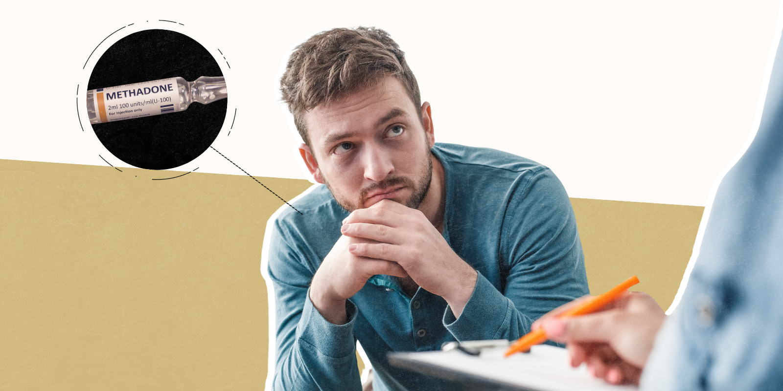 Photo of man talking to doctor about methadone.