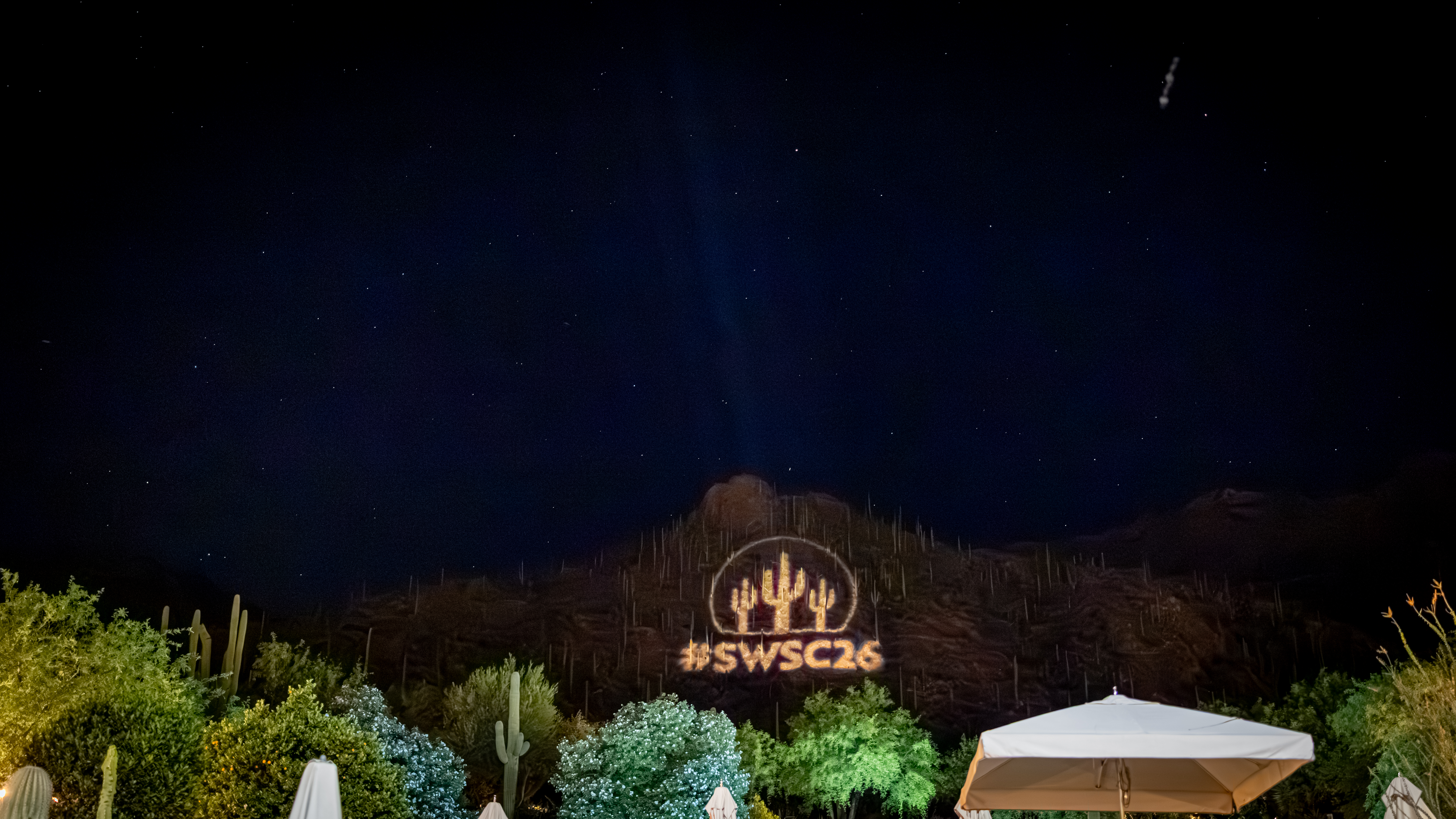 Southwest Surgical Congress logo projected on a hillside.
