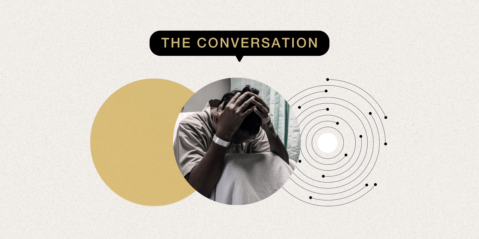 Man with hands on head struggling to cope with a brain injury. The words 