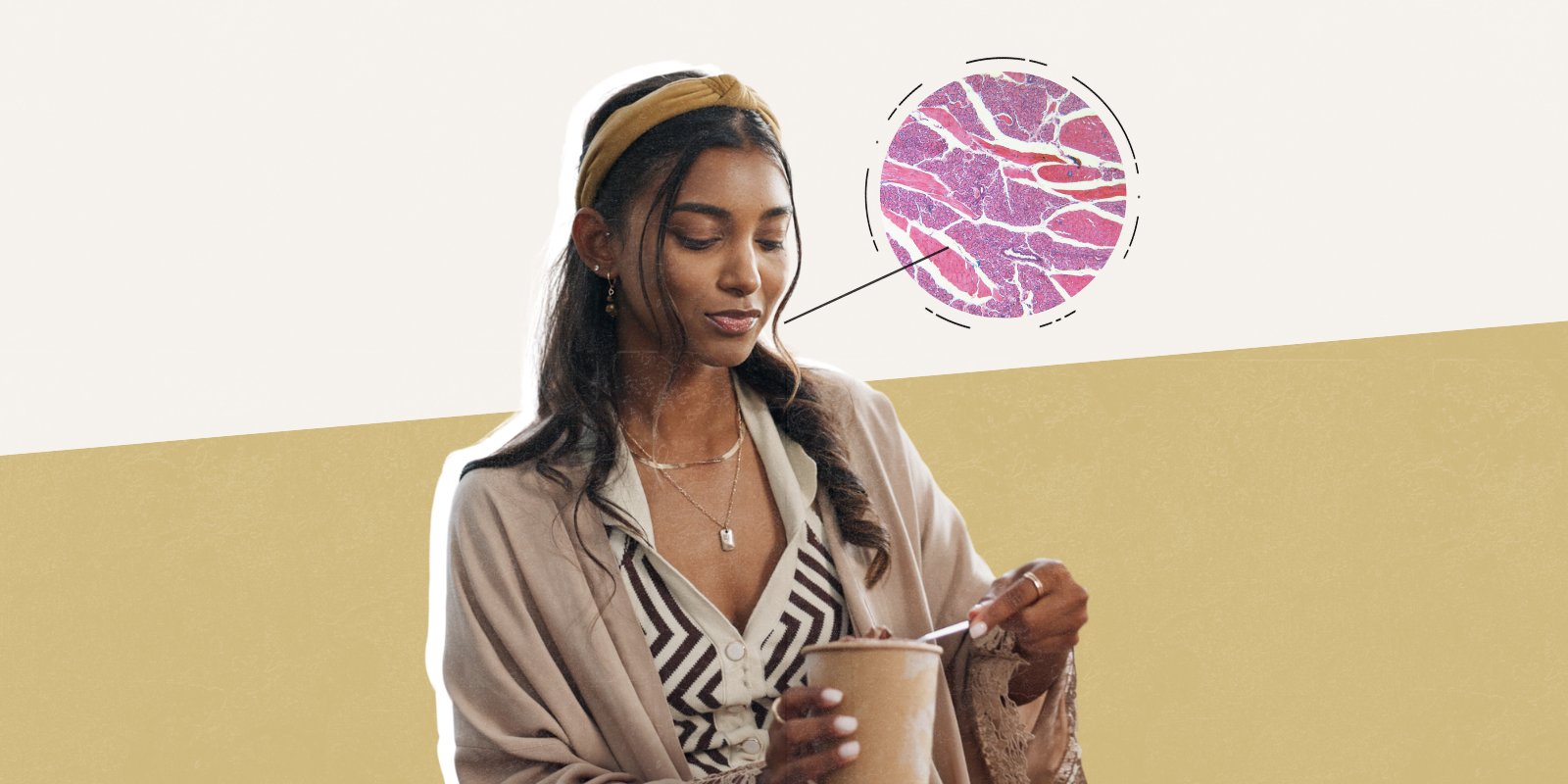 Photo of a girl eating cup of pudding 