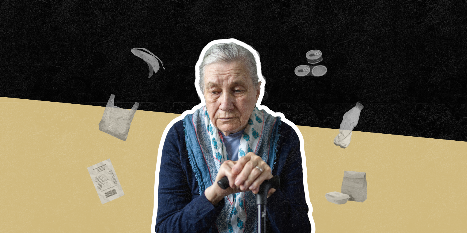 Photo of elderly woman looking anxious about hoarding habits 