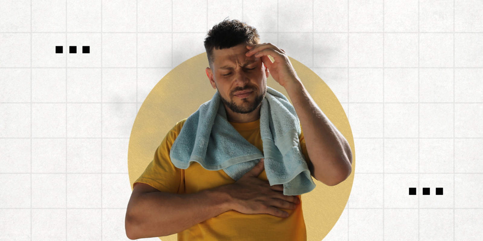 Image illustrating a man struggling to stay cool in hot weather. 