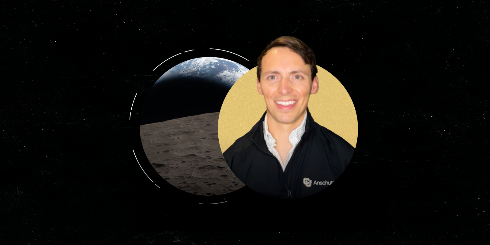 Photo of Arian Anderson MD wearing a CU Anschutz pullover next to a photo of the Earth rising over the moon