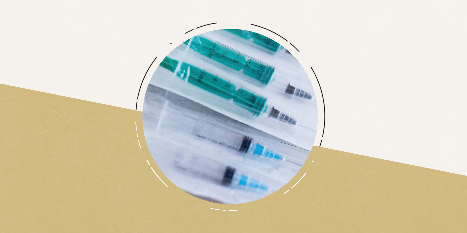 Syringes in a circle against a gold background