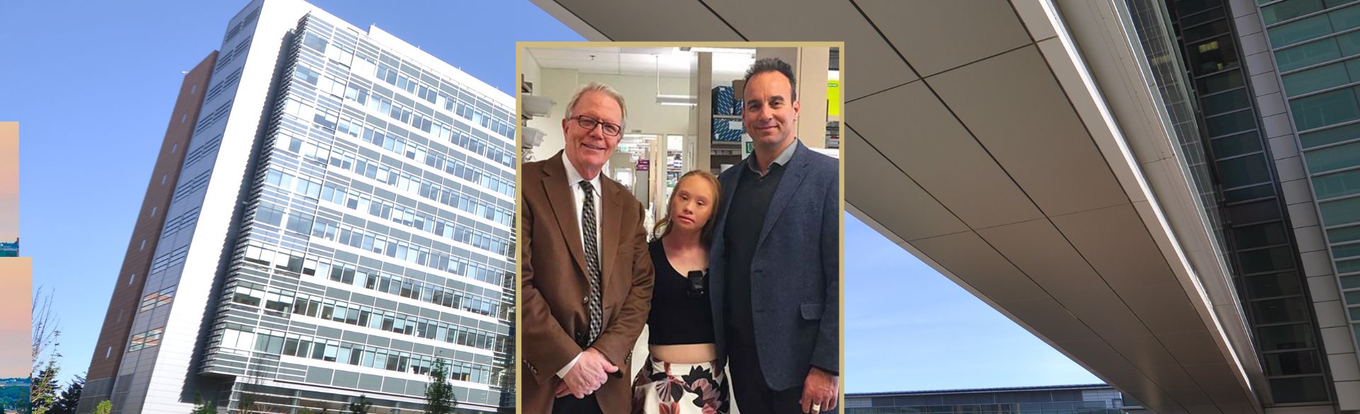 A young girl with Down syndrome stands between Dr. Potter and Dr. Espinosa 
