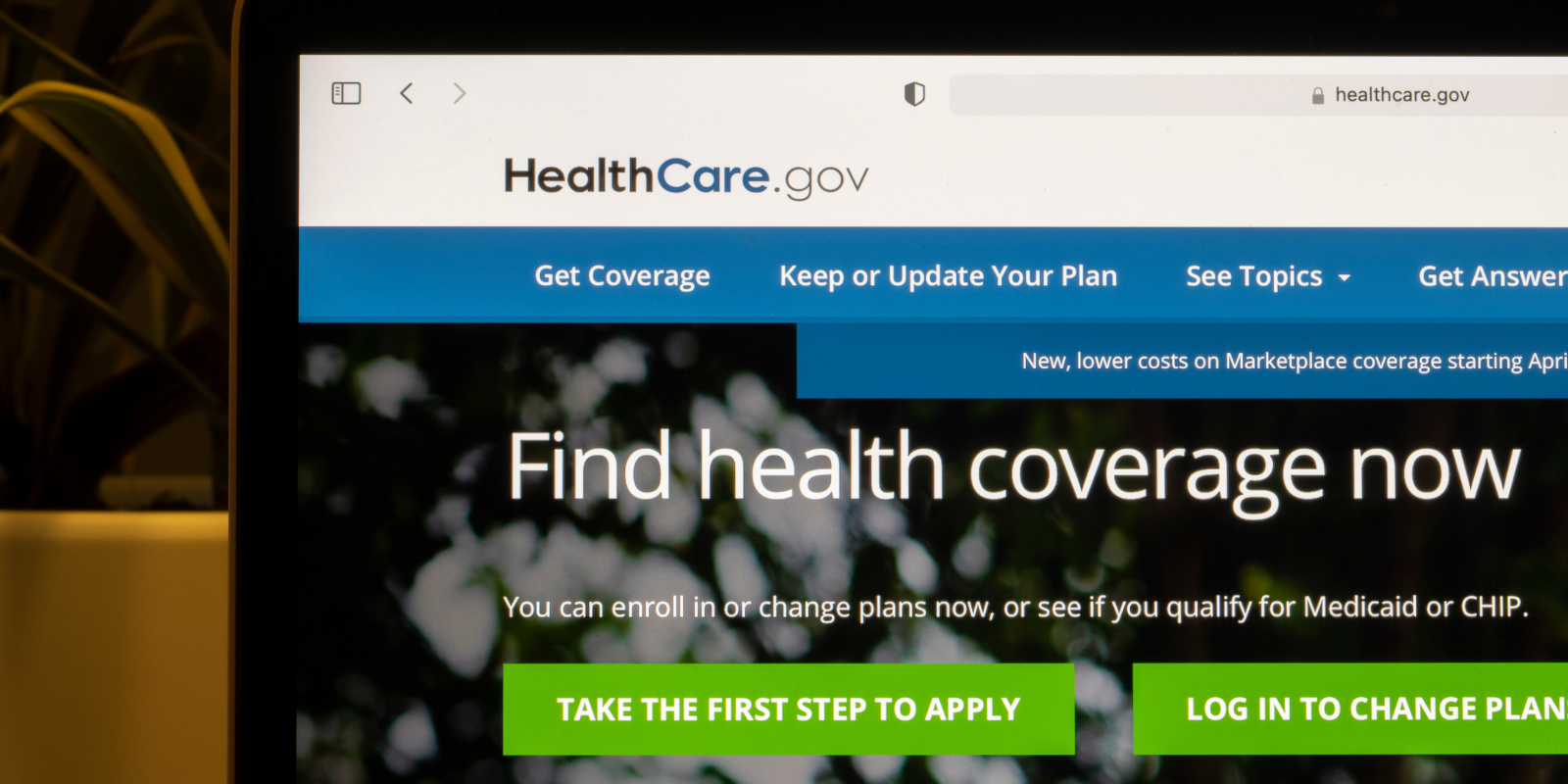 Screenshot of home page of HealthCare.gov, an Affordable Care Act insurance marketplace.