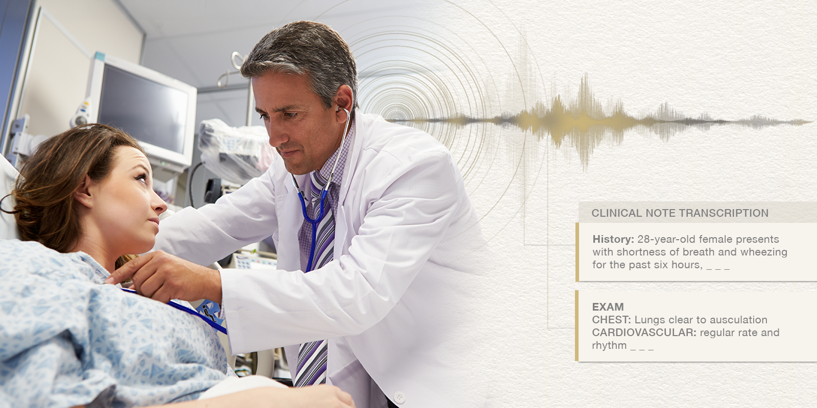 An illustration featuring a doctor and an ambient AI notetaking system