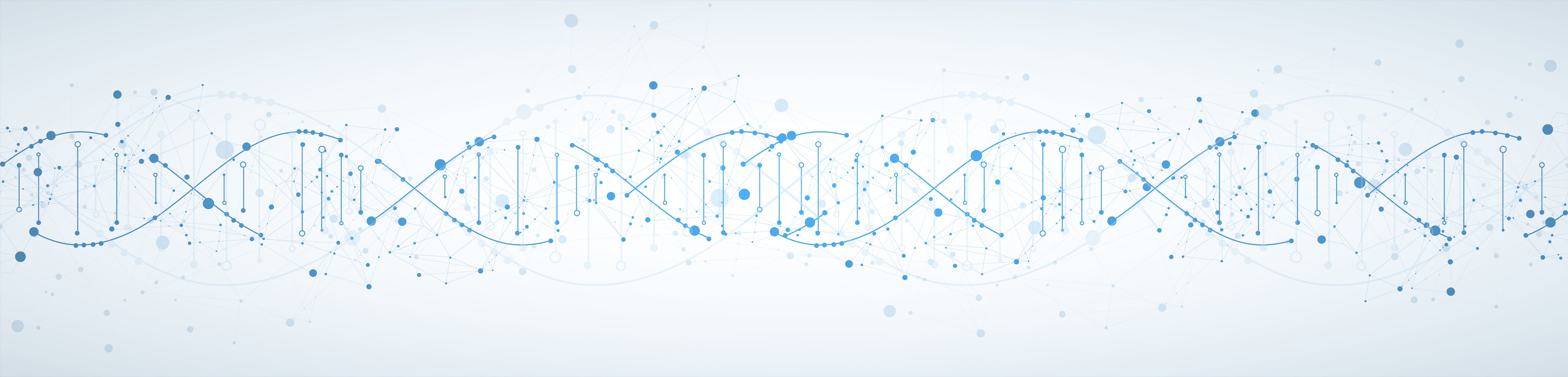 Graphic of blue and white DNA strand.