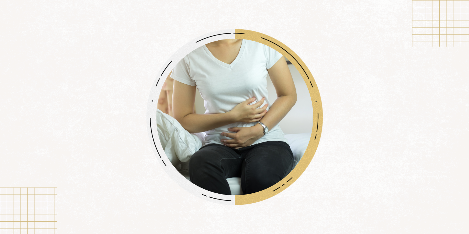 Woman clutching her abdomen in pain