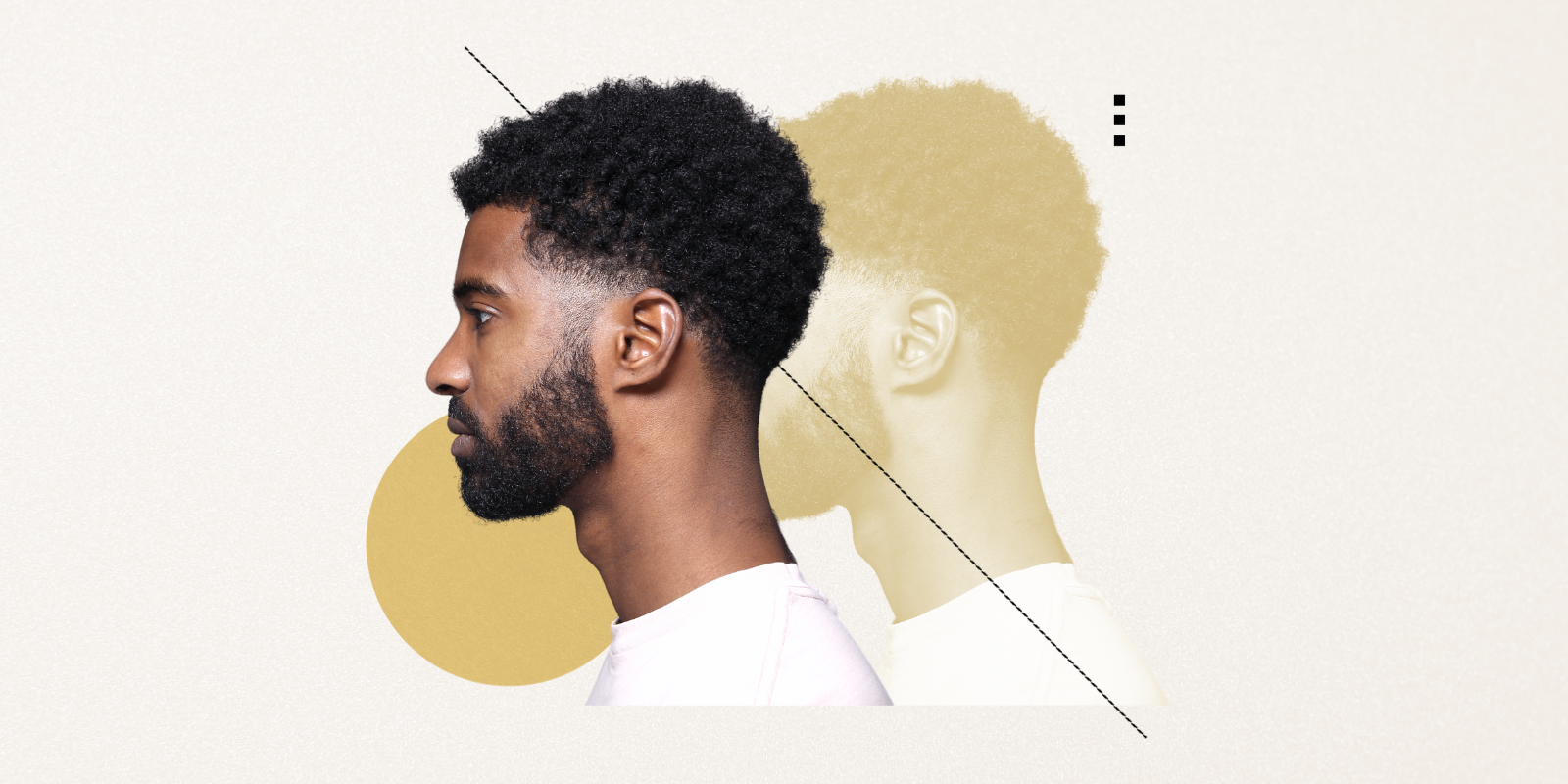 Photo of man struggling with bipolar disorder - as two offset profile photos are stacked behind one another. 