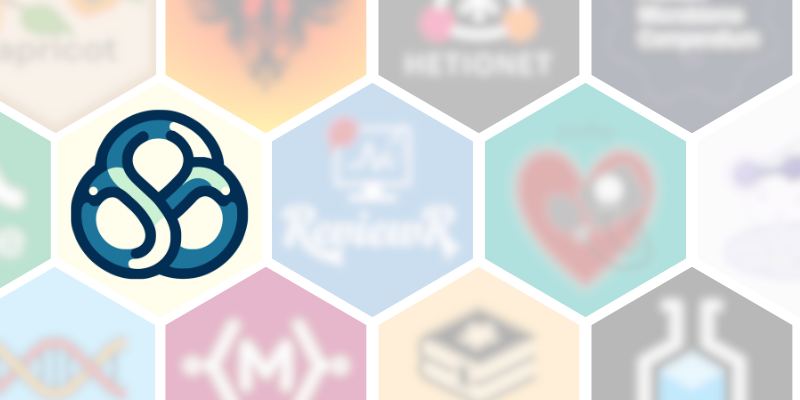 a picture representing the department of biomedical informatics' wall of software, with a hexagonal grid displaying logos of software tools, all of which are blurred out except the cluster match correlation coefficient software tool