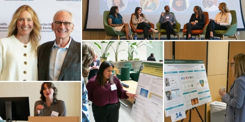 collage of images from the event featuring students presenting, staff and faculty