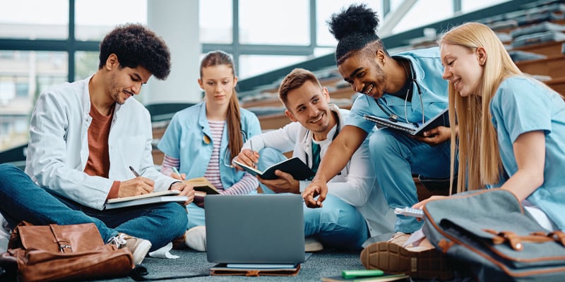 group of students studying