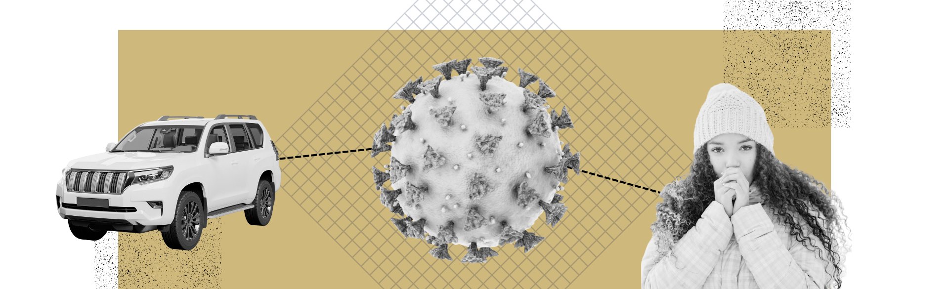 Image depicts a stylized representation of the relationship between mobility, weather and COVID-19 as discussed in the research