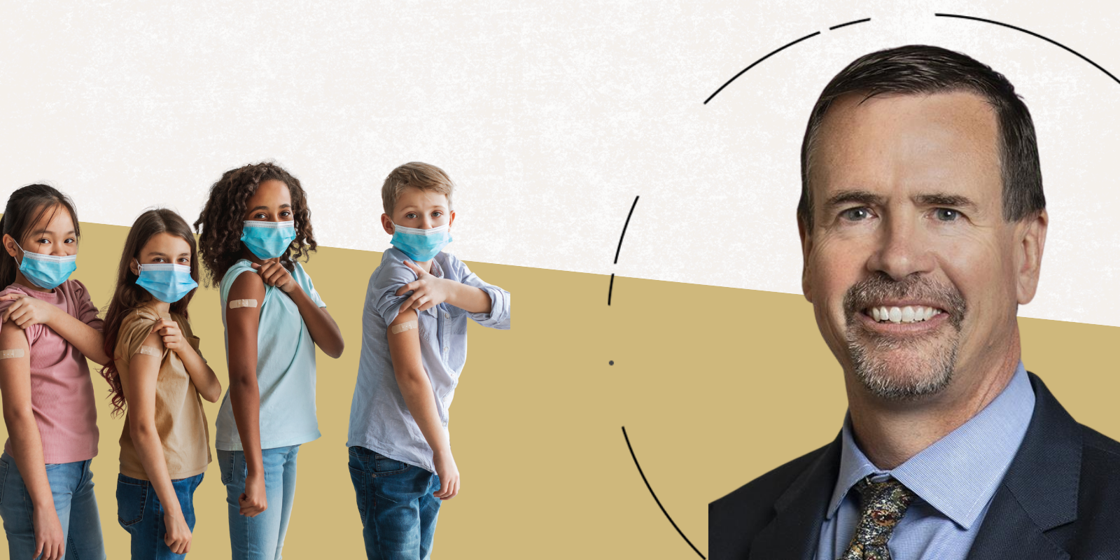 Sean O'Leary with group of smiling children