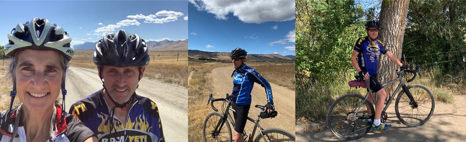 Three photos of Mark Paskvan on his bicycle