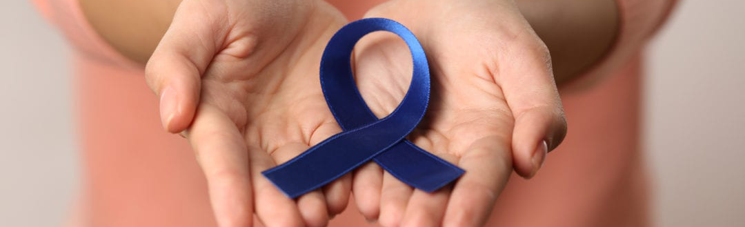 Blue colorectal cancer awareness ribbon