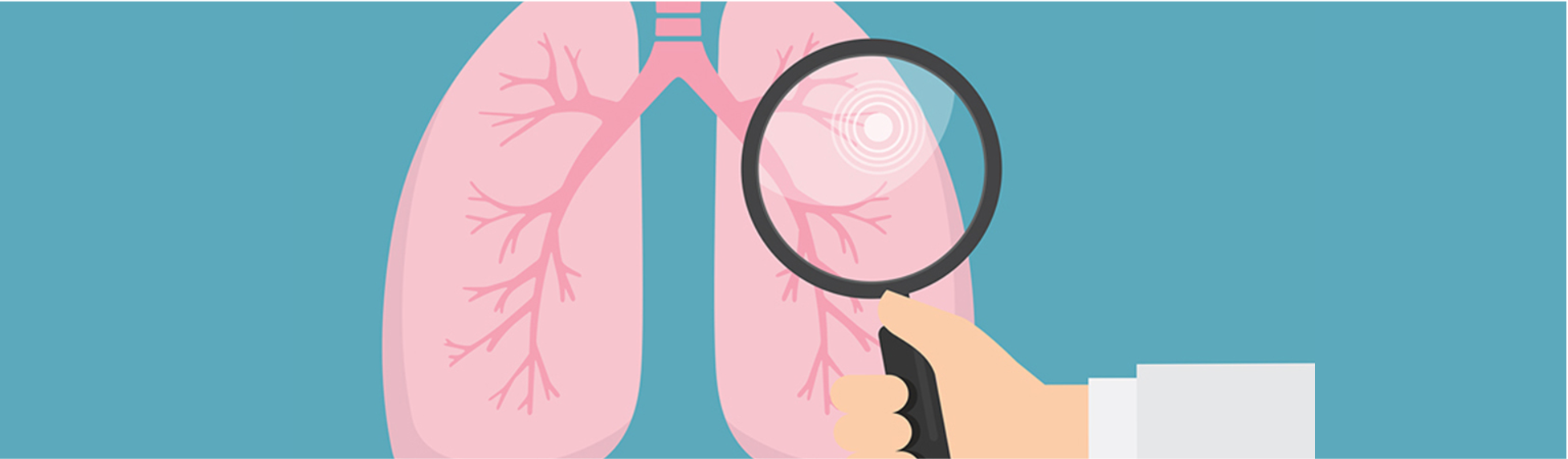 Illustration of magnifying glass in front of lungs