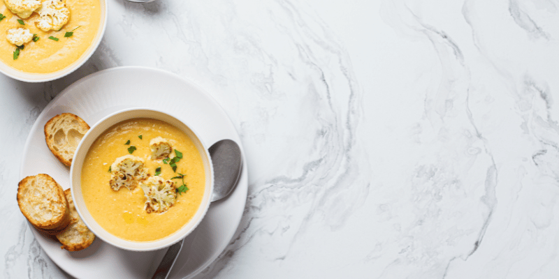 Carrot Cauliflower Ginger Soup with Tofu.