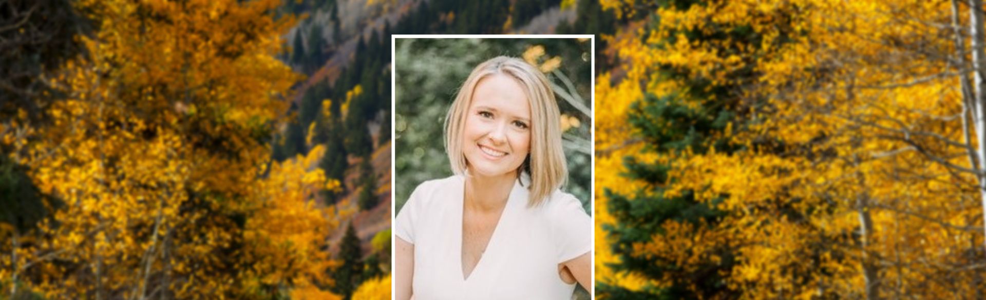 Emily Sharpe with Colorado fall tree background