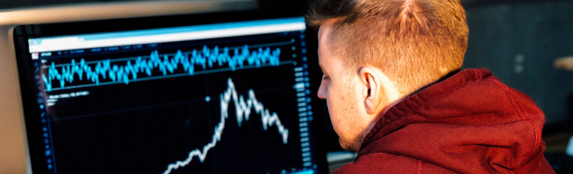 Man looking at computer with graphs