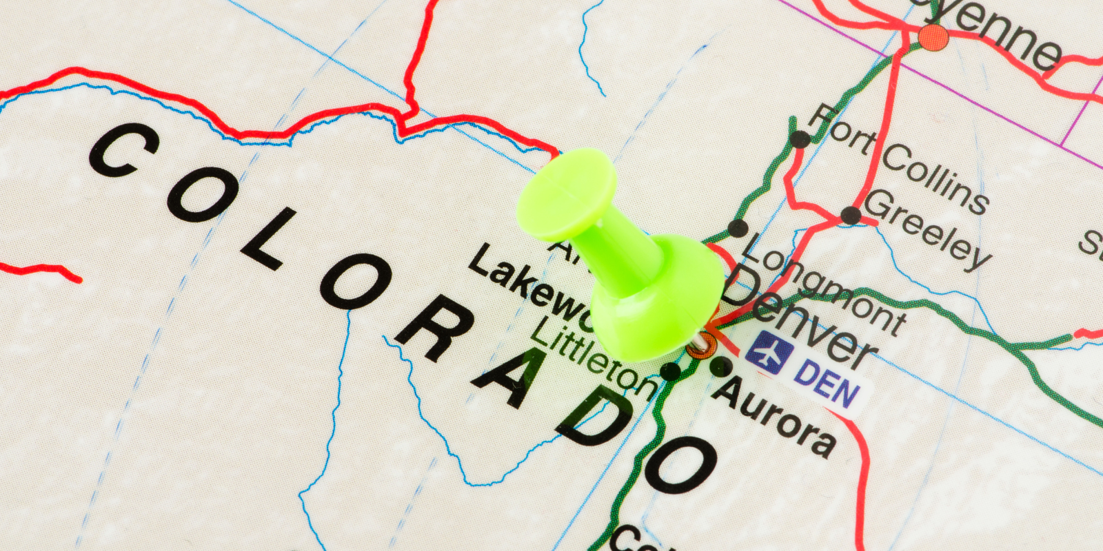 A map of Colorado, focused in on the Denver Metro Area.