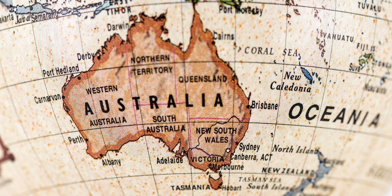 A map of Australia, New Zealand and Oceania 