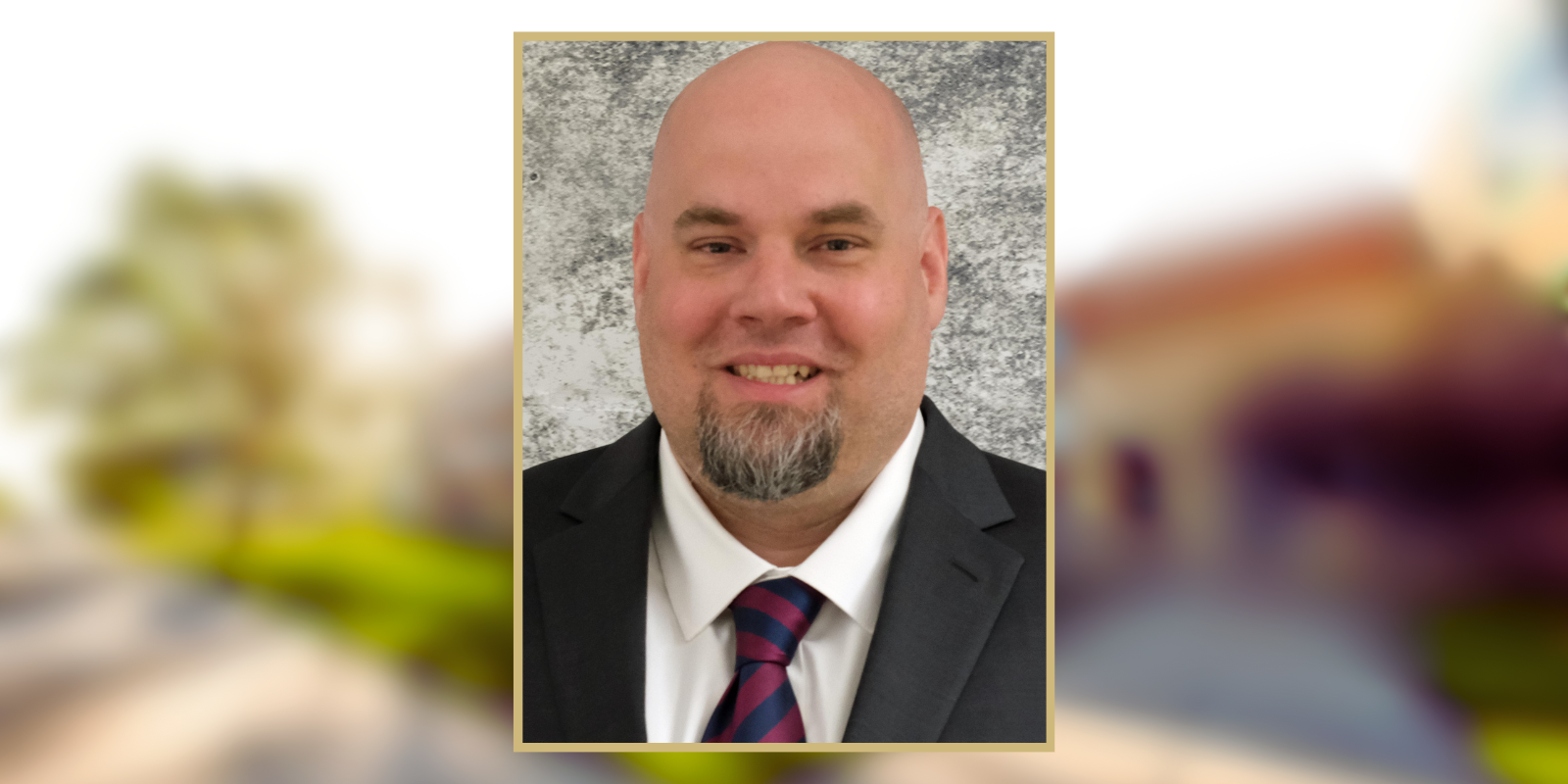 headshot against background building