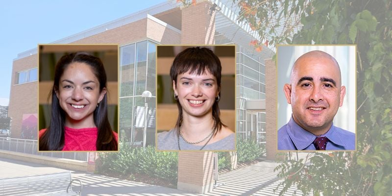 Headshots of Natalie Banacos, Jess Ellis and Daniel Goldberg against transparent background of the Fulginiti