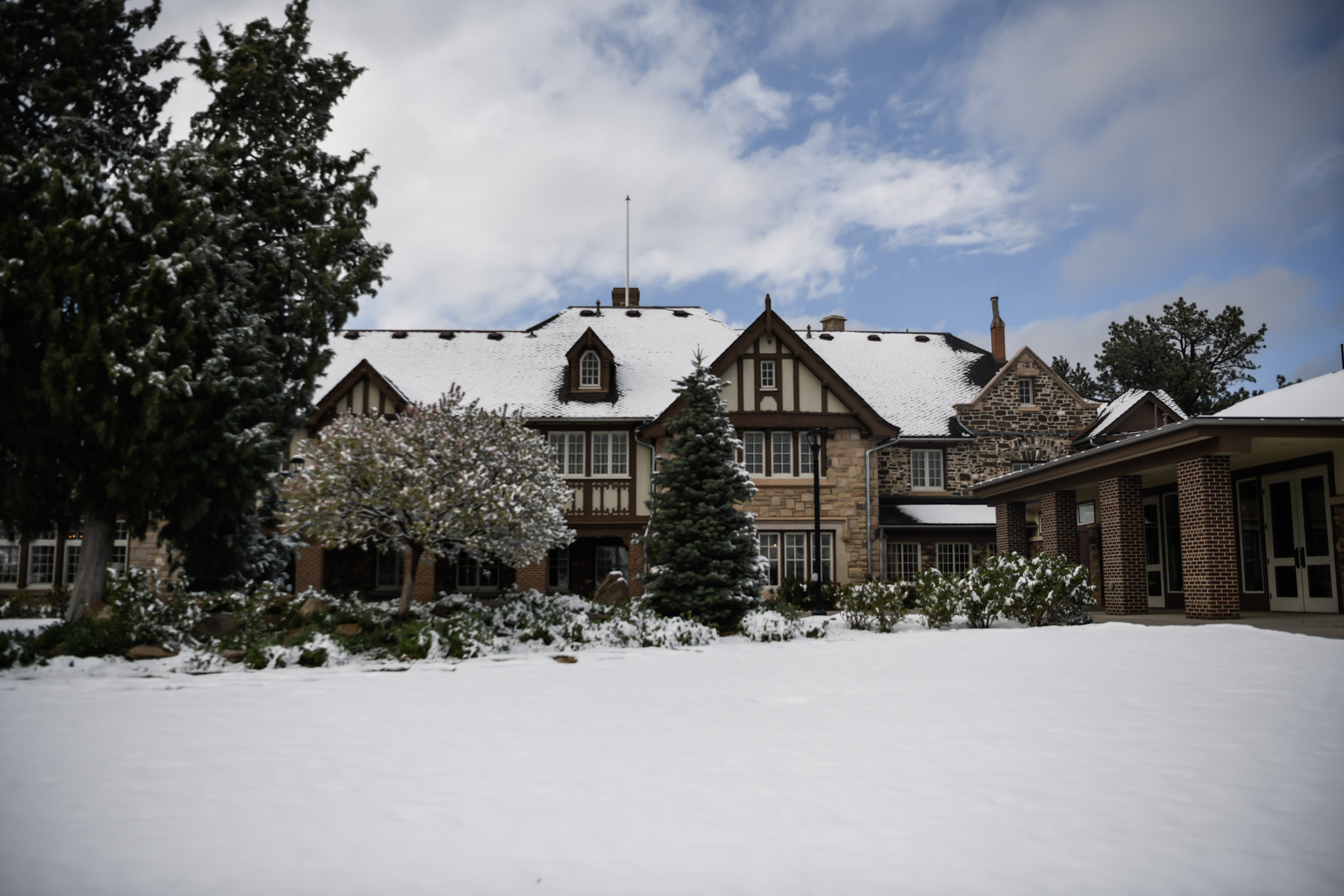Highlands Mansion Ranch landscape with snow.