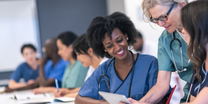 Medical students studying together.