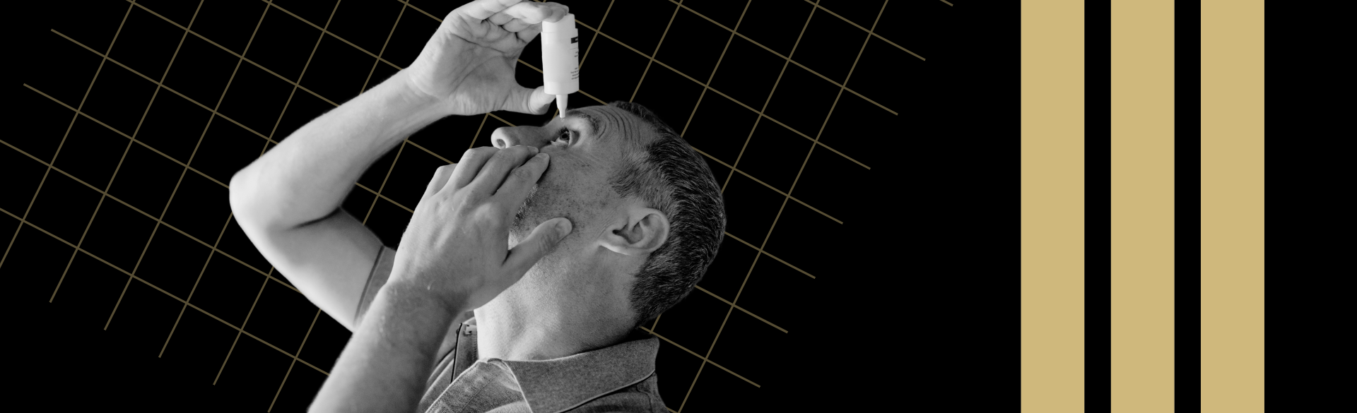 Header image of a man inserting eye drops