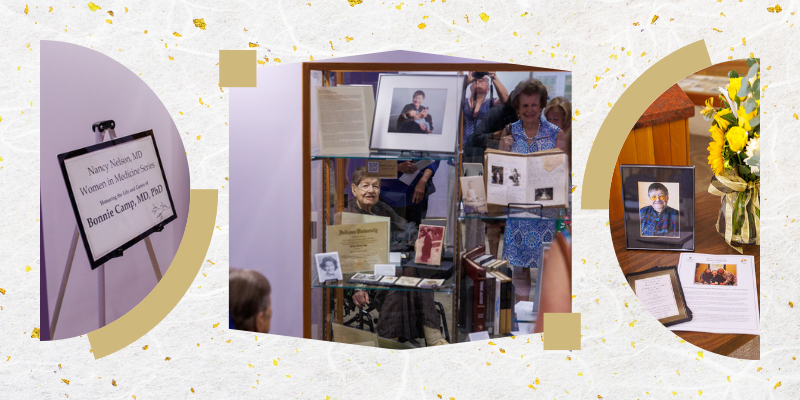 Dr. Bonnie Camp viewing exhibit