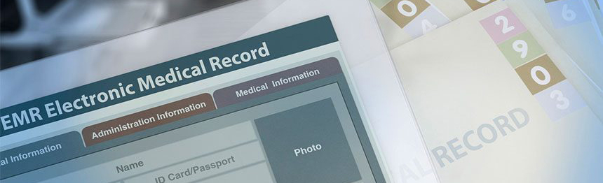 Digital screen showing electronic medical record