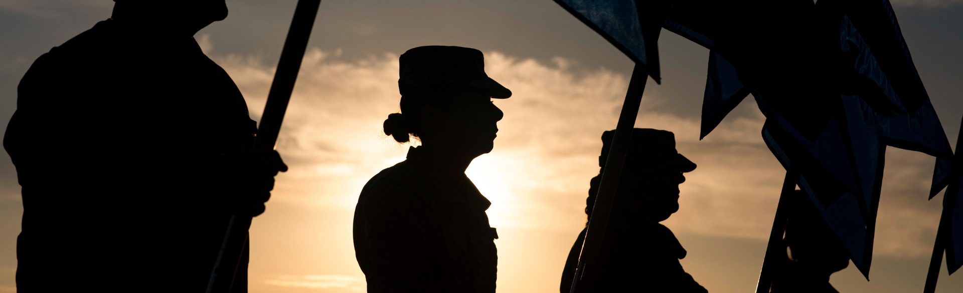 Silhouette of soldiers with flags